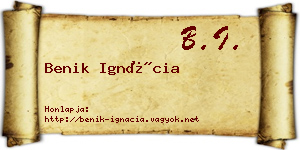 Benik Ignácia névjegykártya